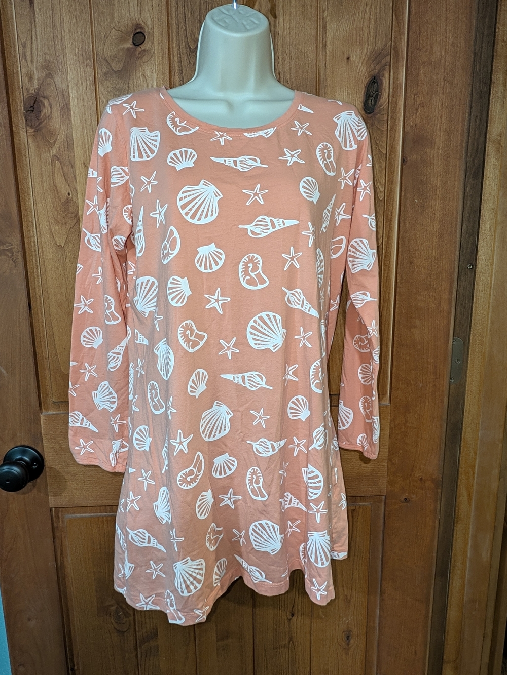 Serra Peach Seashell Print Long-Sleeve Tunic/Cover-up